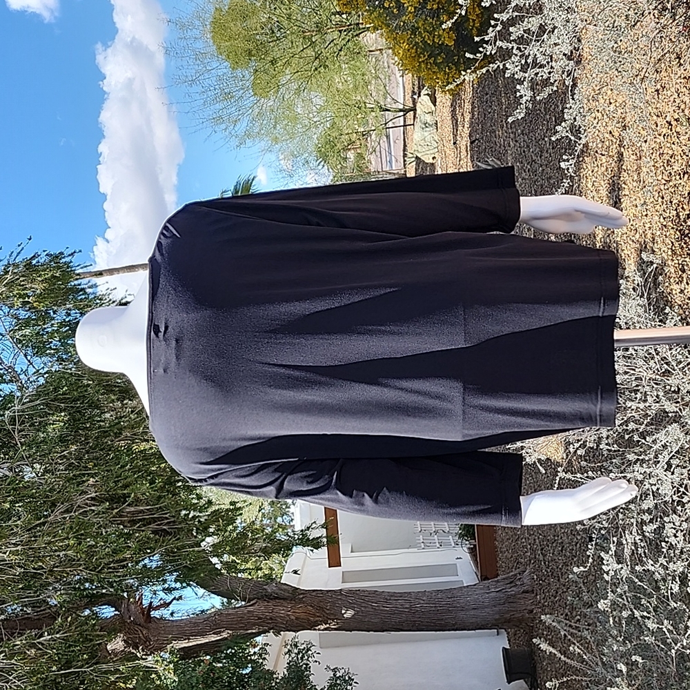 SAG HARBOR Oversized Flowers Top L Stretchy Slinky Shirt Black 3/4 Sleeve Travel - Picture 5 of 13